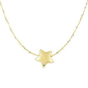 14k yellow gold puffed star necklace