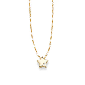 14kt Gold Polished Star Necklace with 1mm White Diamond