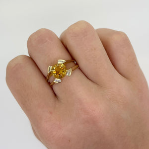 18k Yellow Gold Citrine and Diamond Ring
