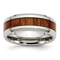 Load image into Gallery viewer, Stainless Steel Polished Red/ Orange Wood Enamel Rings