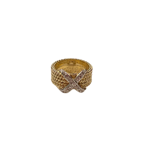 14K Gold Estate Braded Ring With White Gold Diamond X