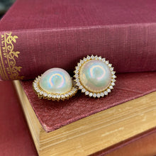 Load image into Gallery viewer, Estate 18k Yellow Gold Large Pearl Earring with Diamond Halo