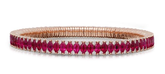 2 Row Ruby Marquise and Diamond Stretch Bracelet