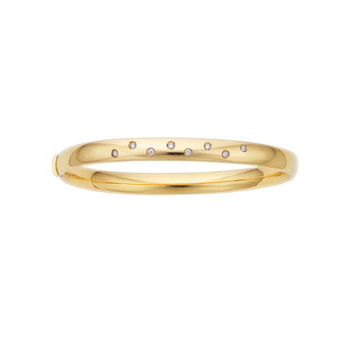 14kt Gold 7.25 inches Yellow Finish 6mm Polished Dome Oval Bangle with Box Clasp with 0.2000ct 1.8mm White Diamond