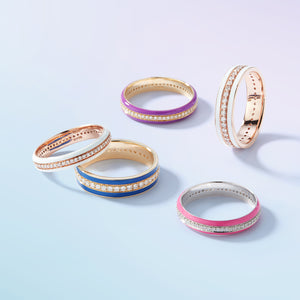 Enamel Thin and Wide Diamond Eternity Band (Available in Multiple Colors)
