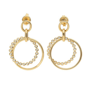 Double Circle Diamond Bezel and Polished Gold Stud Earrings