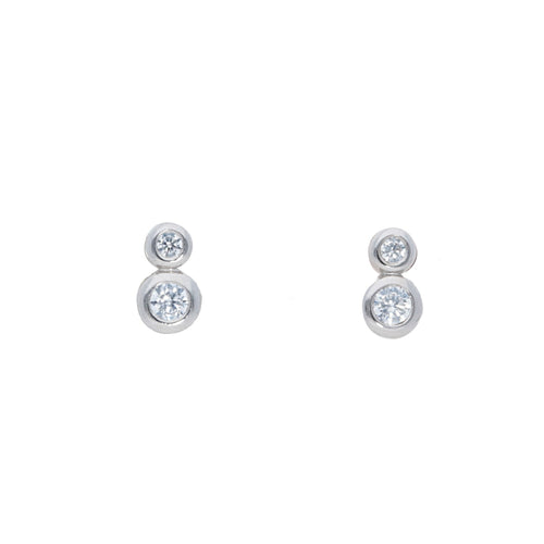 Delicate 2 Bezel Set Diamonds Stud Earrings