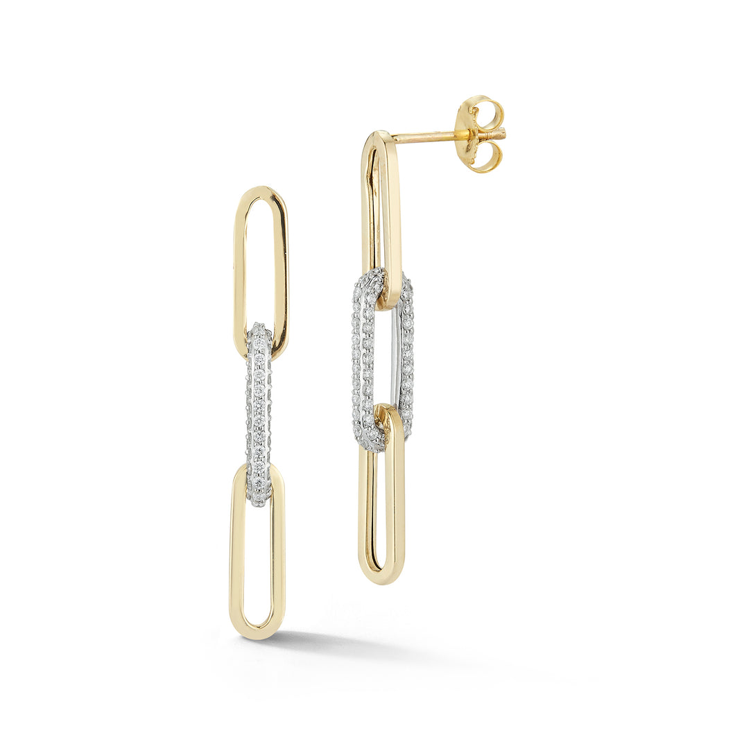 Paperclip Drop Stud Earrings with one Diamond Link