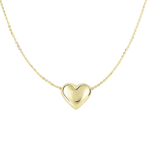 Sliding Puffed Heart with Diamond Cut Cable Chain Necklace with Spring Ring Clasp