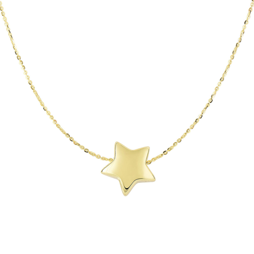 14k yellow gold puffed star necklace