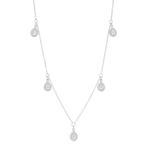 5 Station Pear Halo Diamond Necklace