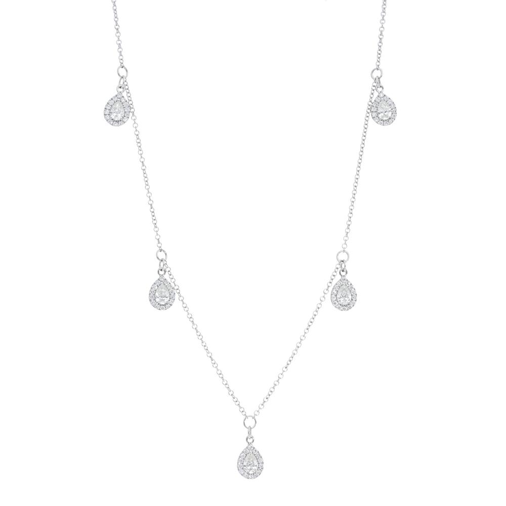 5 Station Pear Halo Diamond Necklace