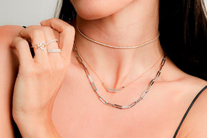 Lightweight Paperclip Chain with 3 Diamond Section