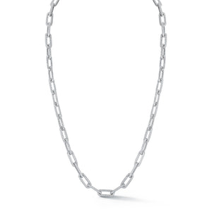 Paperclip Solid Gold Link Necklace with All Diamond Pave Links