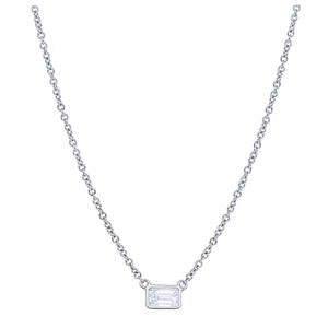 Sideways Emerald Bezel Diamond Necklace
