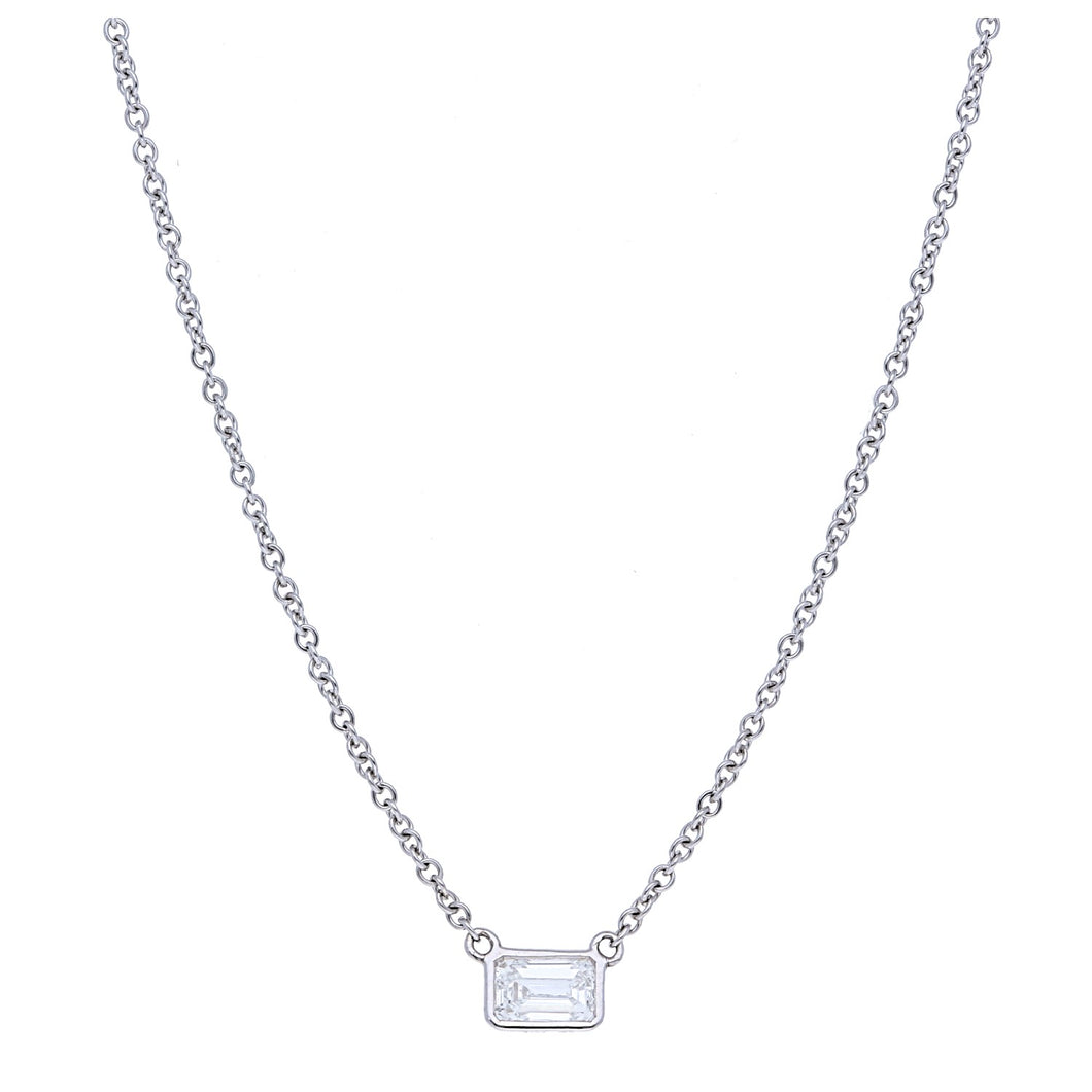 Sideways Emerald Bezel Diamond Necklace