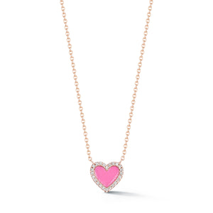 Pink Enamel Heart with Diamond Border Necklace