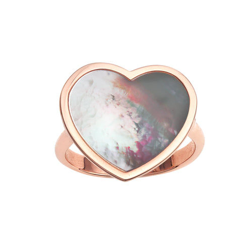 14kt Gold Size-7 Rose Finish 17.8x19x1.6mm Polished Heart Ring  with  16x16mm Flat Heart White Mother of Pearl