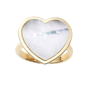 14kt Gold Size-7 Yellow Finish 17.8x19x1.6mm Polished Heart Ring  with  16x16mm Flat Heart White Mother of Pearl