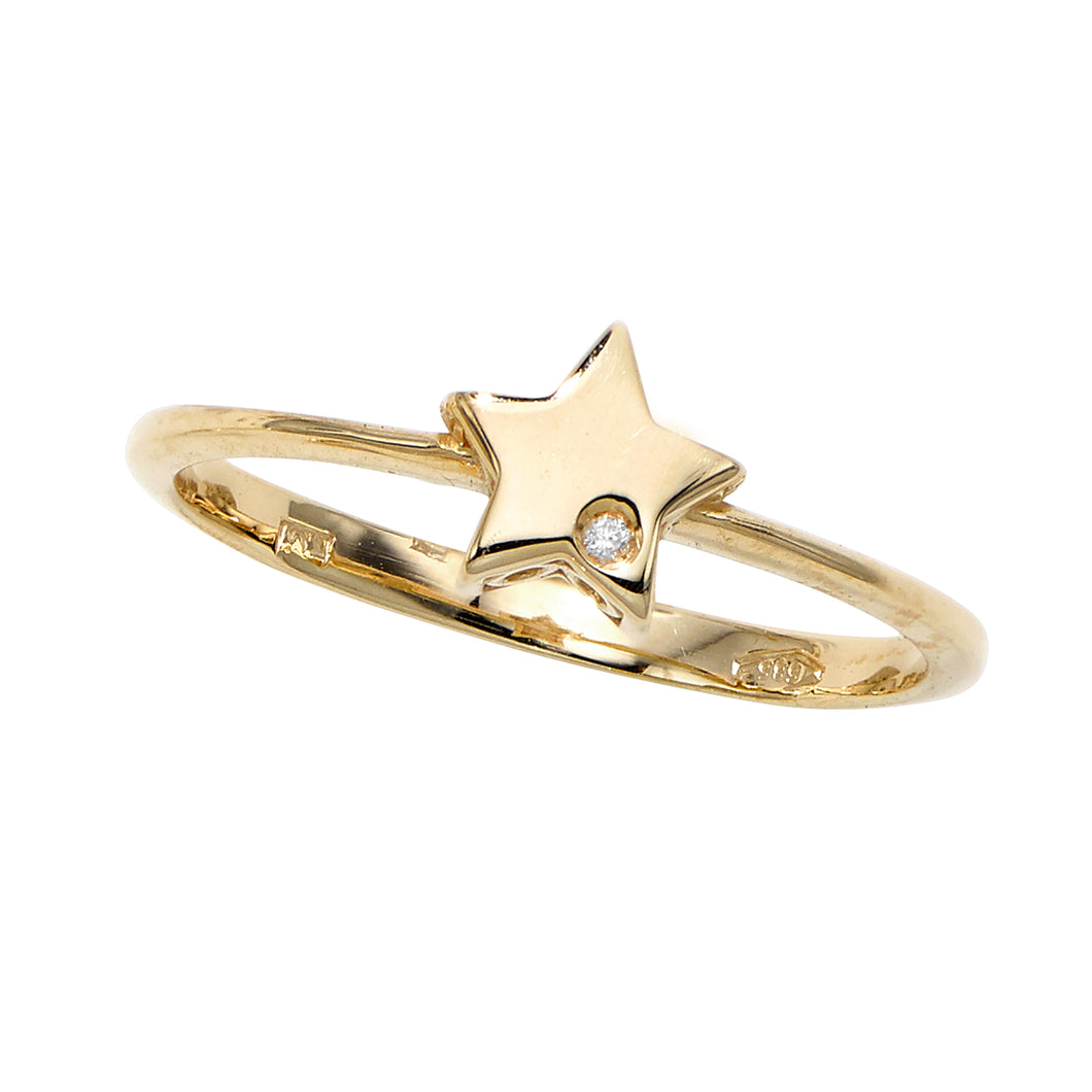 14kt Gold Polished Star Ring with 1mm White Diamond