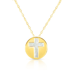 14kt Mother of Pearl Cross Necklace
