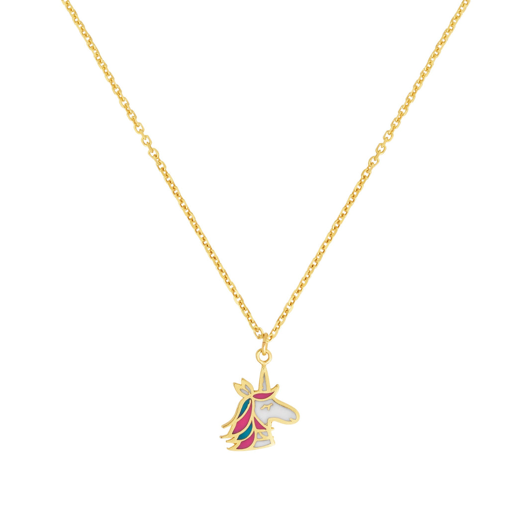 14kt Gold Diamond Cut Unicorn Necklace with Spring Ring Clasp