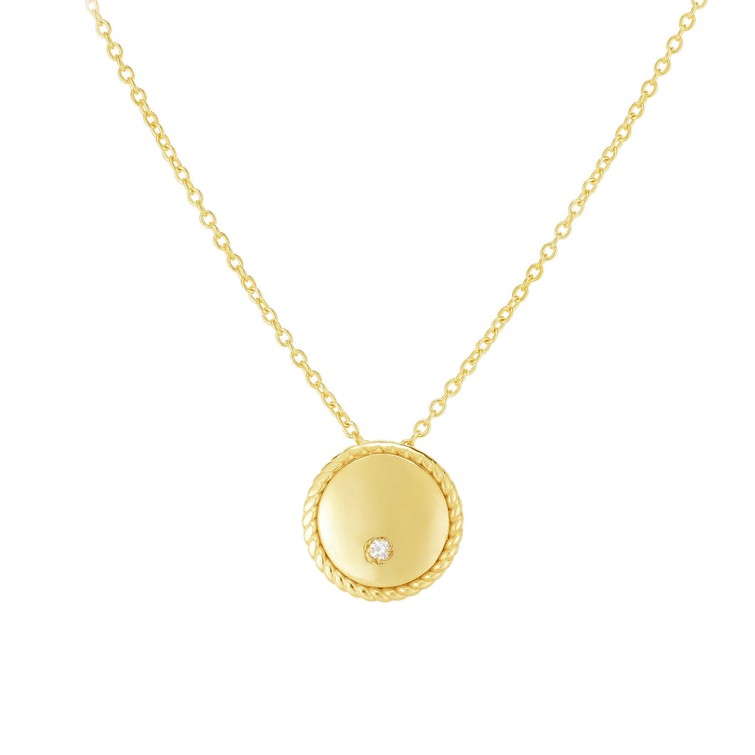 14kt Gold 18 inches Yellow Finish 9mm(CE),0.8mm(Ch) Polished 2 inches Extender Round Necklace with Lobster Clasp with 0.0100ct 1.3mm White Diamond