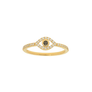 Diamond Pave Evil Eye Ring with Black Diamond