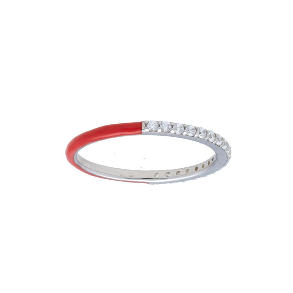 Red Enamel and Diamond Stackable Band