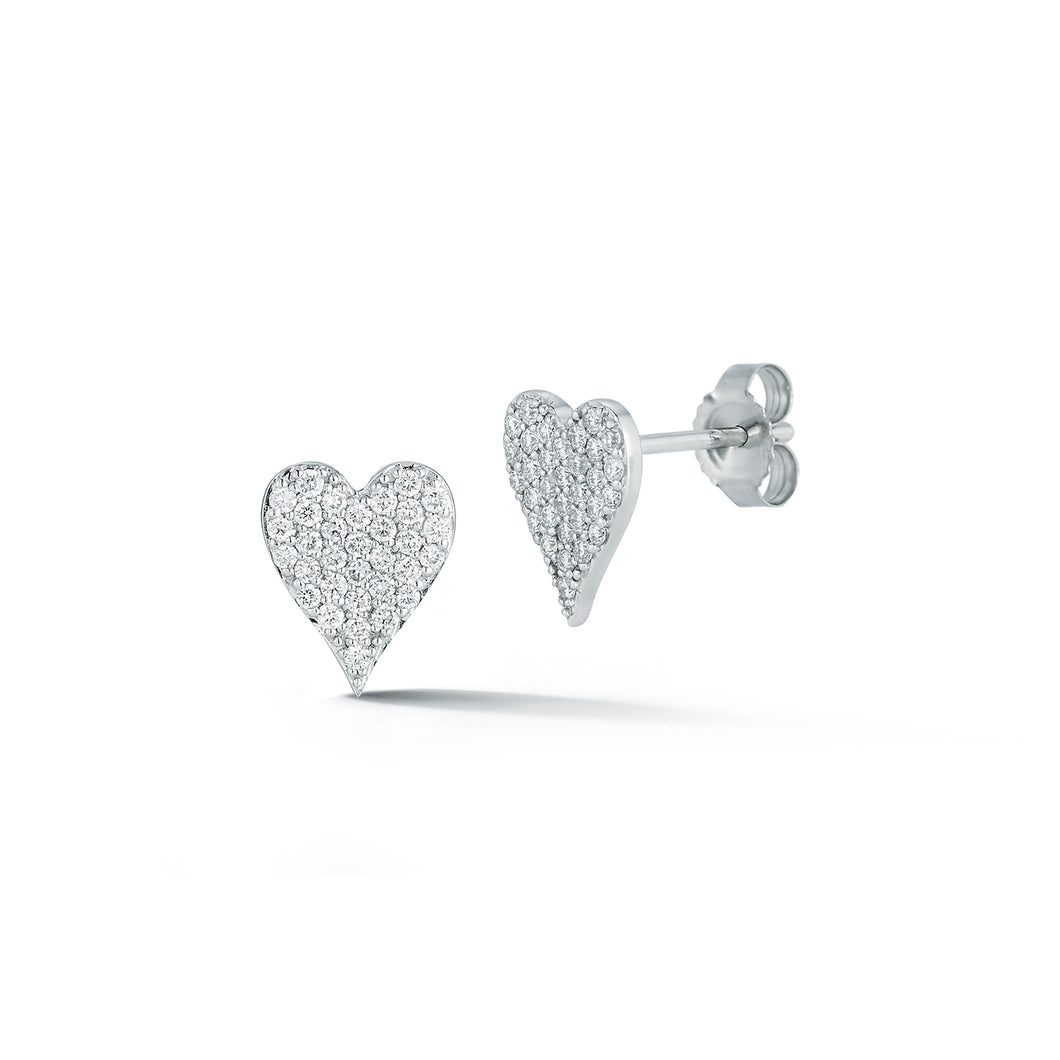Diamond Pave Heart Stud Earrings