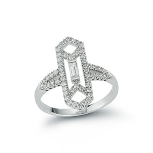 Elongated Diamond Ring with Baguette Diamond Center