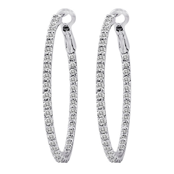 Diamond Hoop Earrings with Lever Back, 1 inch