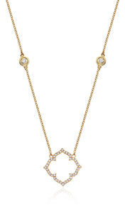 Open Pave Diamond Clover with Milgrain Bezels Necklace