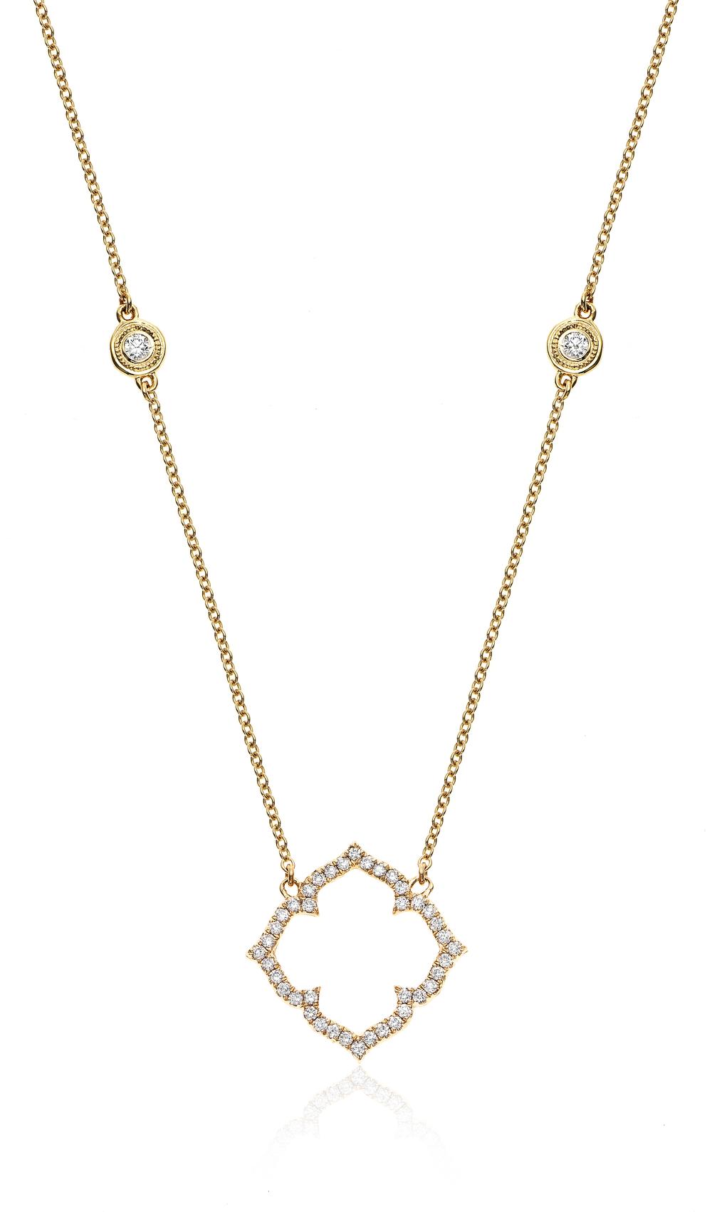 Open Pave Diamond Clover with Milgrain Bezels Necklace