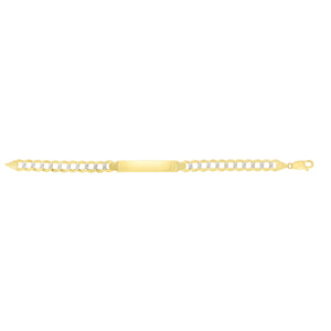 14kt Gold 8.5 inches Yellow+White Finish 8.3x45.5mm(CE),8.35mm(Ch) Pave Curb ID Bracelet with Lobster Clasp