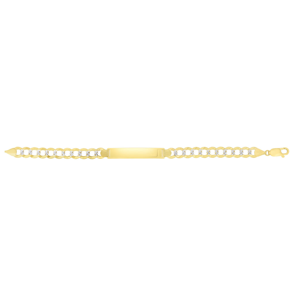 14kt Gold 8.5 inches Yellow+White Finish 8.3x45.5mm(CE),8.35mm(Ch) Pave Curb ID Bracelet with Lobster Clasp