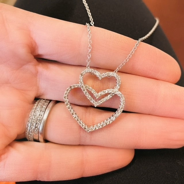 18k White Gold Double Heart Necklace – Indulgence Jewelers