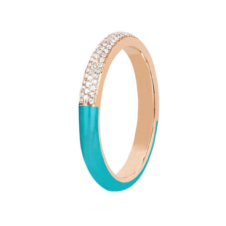 Two Tone Diamond and Turquoise Enamel Ring
