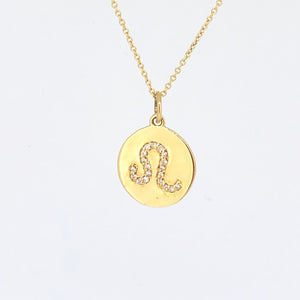 Diamond and Gold Zodiac Disk Necklaces